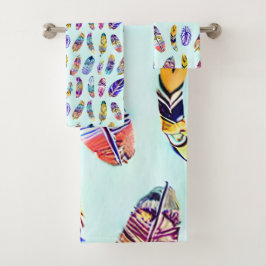 Conjunto De Toalhas Padrão de pena colorido