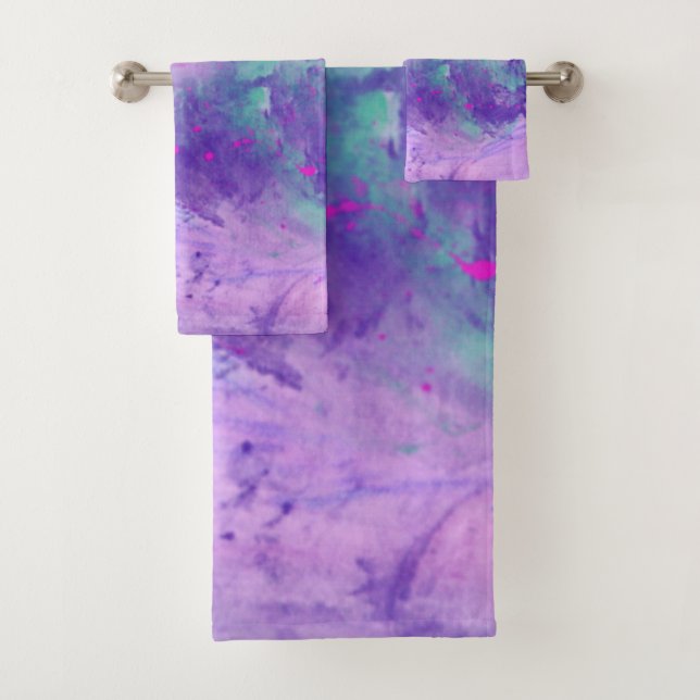Conjunto De Toalhas Padrão de Pintura Azul Roxo e Rosa (Insitu)