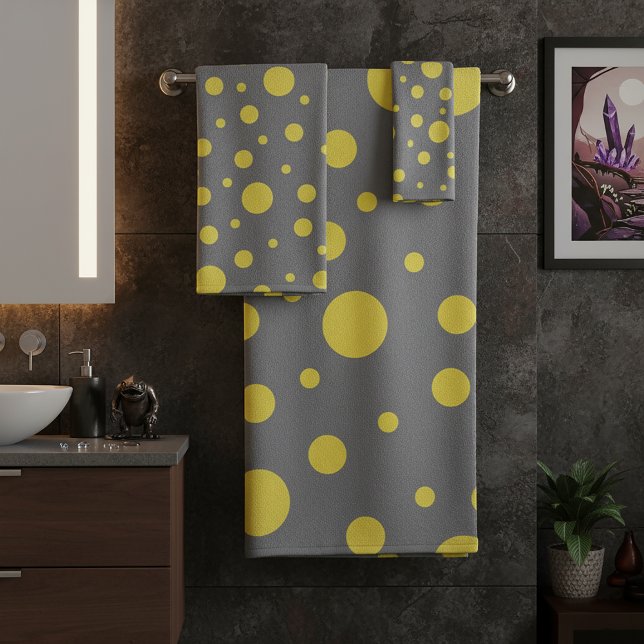 Conjunto De Toalhas Padrão de Pontos Amarelo Cinza (Polka Dot Pattern Yellow Gray Bath Towel Set
)