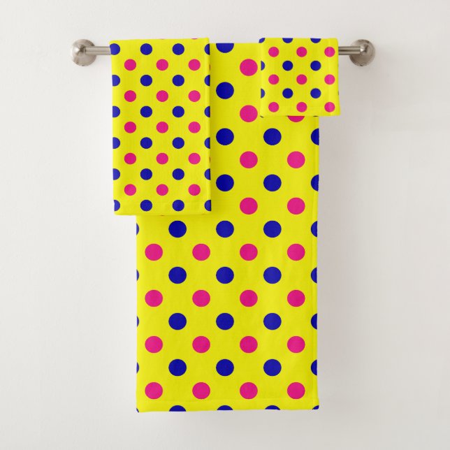 Conjunto De Toalhas Padrão de Pontos Amarelo Rosa Azul (Insitu)