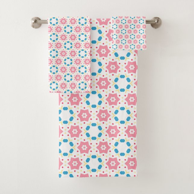Conjunto De Toalhas Padrão de pontos azuis da flor rosa estrelada (Insitu)
