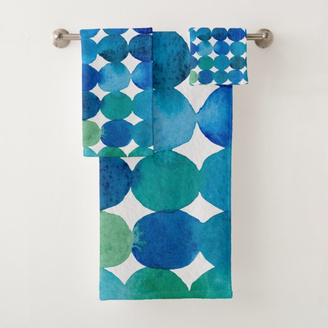 Conjunto De Toalhas Padrão de pontos - azul e verde (Insitu)