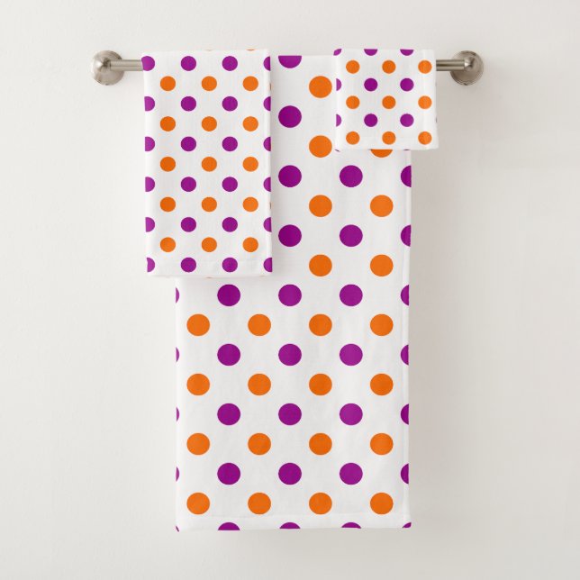 Conjunto De Toalhas Padrão de Pontos Polka Laranja Roxo Branco (Insitu)