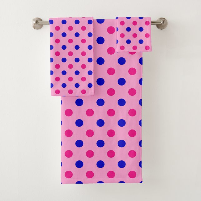 Conjunto De Toalhas Padrão de Pontos Polka Rosa Azul (Insitu)