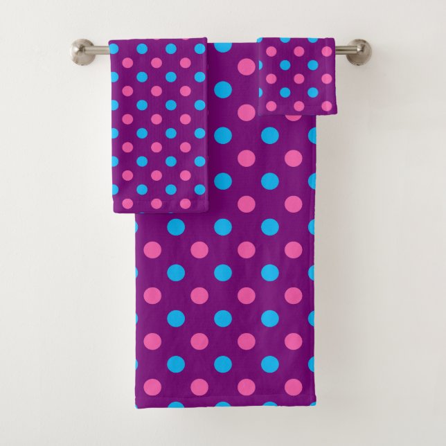Conjunto De Toalhas Padrão de Pontos Polka Rosa Azul Roxo (Insitu)