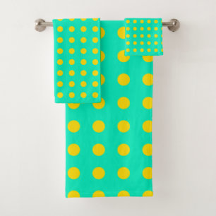 Conjunto De Toalhas Padrão de Pontos Retroativos em Verde e Amarelo