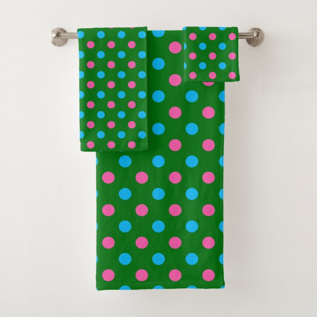 Conjunto De Toalhas Padrão de Pontos Verde Rosa Azul (Insitu)