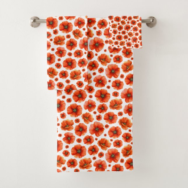 Conjunto De Toalhas Padrão de Poppies de Aquarela (Insitu)