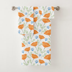 Conjunto De Toalhas Padrão de Poppy com Aquarela da Califórnia