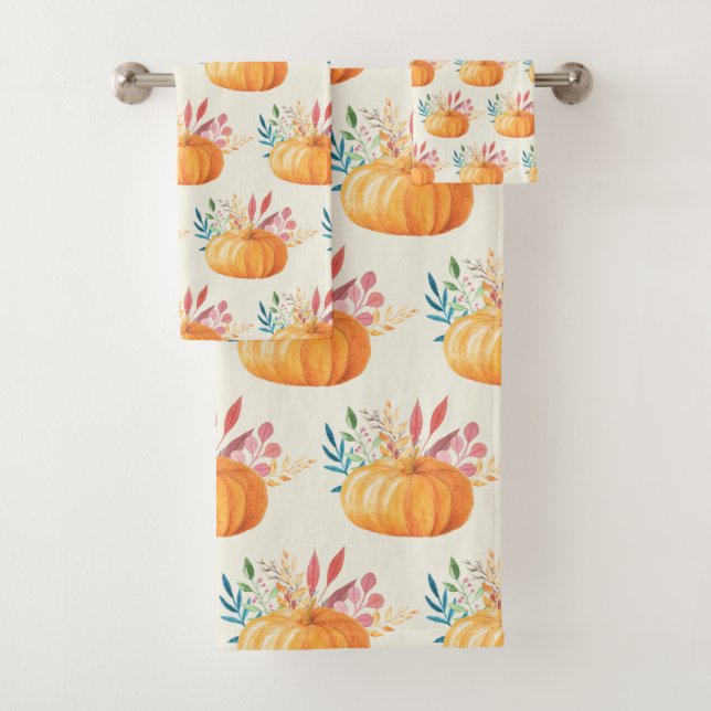 Conjunto De Toalhas Padrão De Pumpkin De Cor Laranja Coca-Laranja (Insitu)