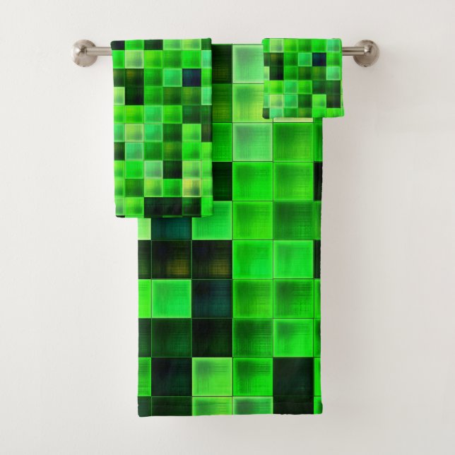 Conjunto De Toalhas Padrão de Quadrado Verde de Pixels de Jogo de Víde (Insitu)
