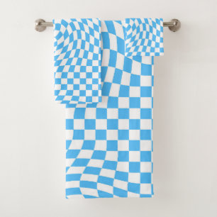 Conjunto De Toalhas Padrão de quadro de verificação azul claro e branc
