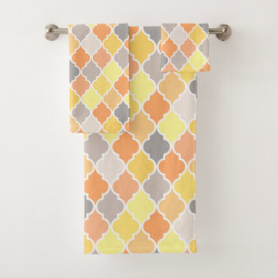 Conjunto De Toalhas Padrão de quatrefoil amarelo, laranja e cinza