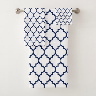 Conjunto De Toalhas Padrão de quatrefoil azul em branco