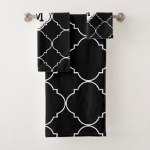 Padrão de Quatrefoil Preto e Branco Monograma