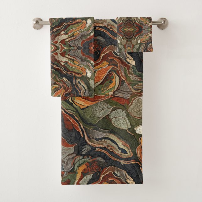 Conjunto De Toalhas Padrão de redemoinho em tons terrosos abstratos (Insitu)
