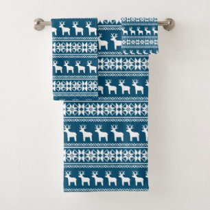 Conjunto De Toalhas Padrão de Reindeer de Floco de Neve Feriado Azul