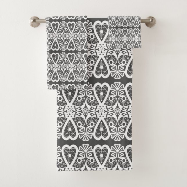 Conjunto De Toalhas Padrão de renda cinza e branco (Insitu)
