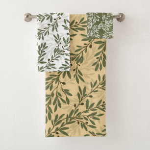 Conjunto De Toalhas Padrão de Repetição de Galho de Oliveira Verde