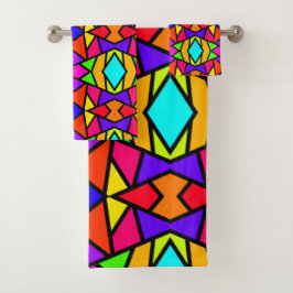 Conjunto De Toalhas Padrão de Repetição Geométrica das Cores do Arco-Í
