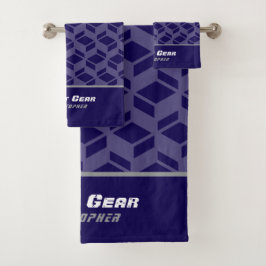 Conjunto De Toalhas Padrão de repetição moderno azul escuro