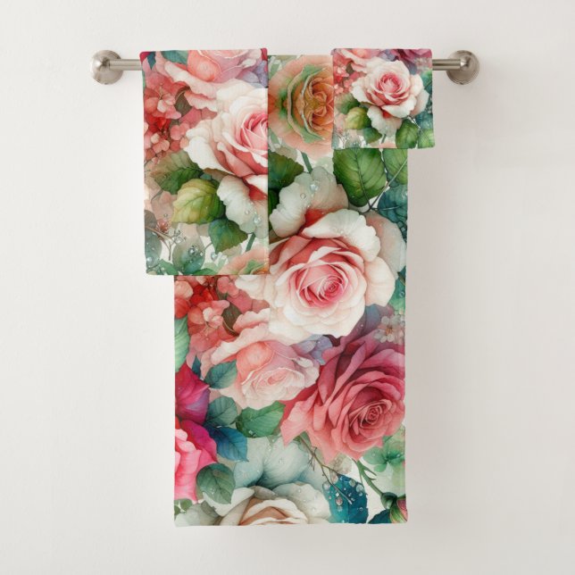 Conjunto De Toalhas Padrão de Rosa Caprichosa (Insitu)