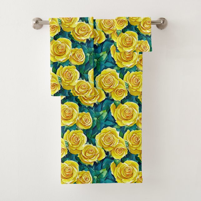 Conjunto De Toalhas Padrão de Rosa de Aquarela Amarela (Insitu)