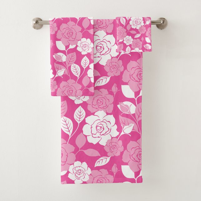 CONJUNTO DE TOALHAS PADRÃO DE ROSA (ROSA) (Insitu)