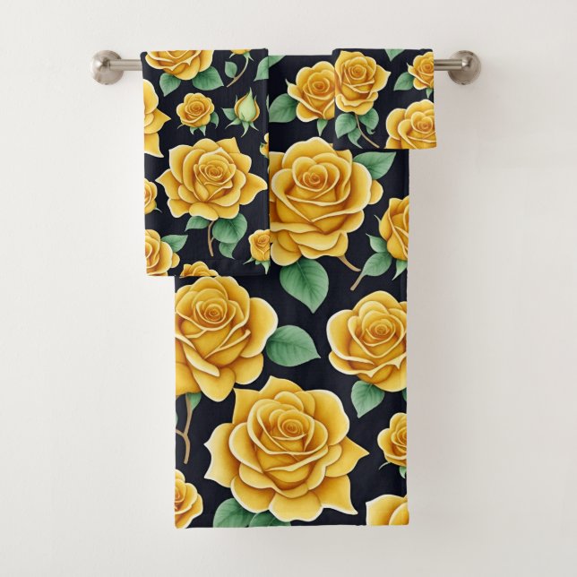 Conjunto De Toalhas Padrão de Rosas Amarelas da Flora de Aquarela Eleg (Insitu)