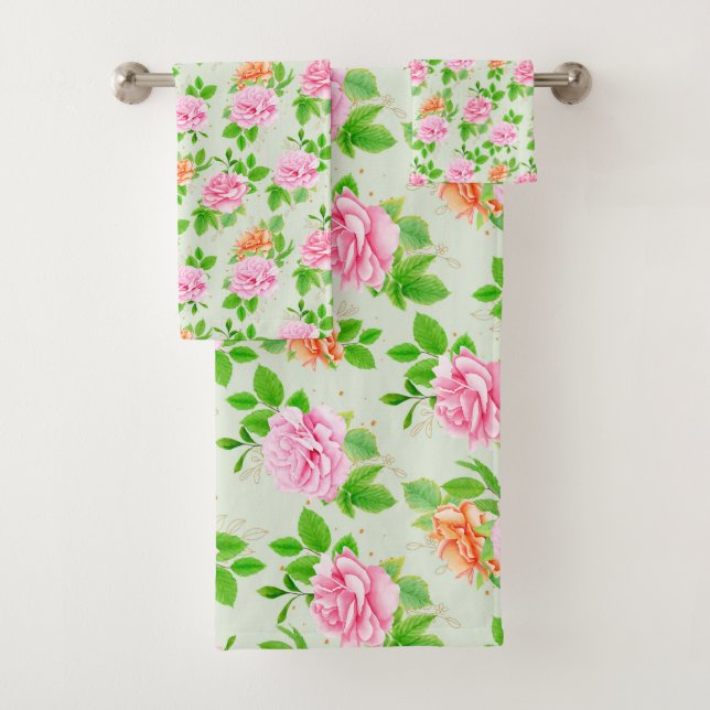 Conjunto De Toalhas Padrão de Rosas Cor-de-Rosa Floral (Insitu)