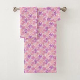 Conjunto De Toalhas Padrão de Rosas Rosa-Chique Girly
