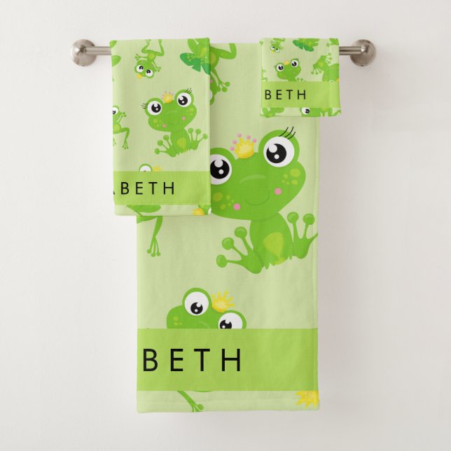Conjunto De Toalhas Padrão de sapo, Sapos Verdes, Príncipe Sapo, Seu N (Insitu)
