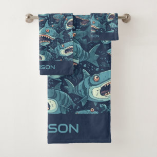 Conjunto De Toalhas Padrão de Sharks de Nome Personalizado