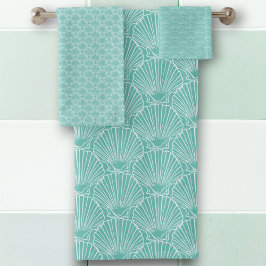 Conjunto De Toalhas Padrão de Shell do Mar Branco sobre Green Beach Ho