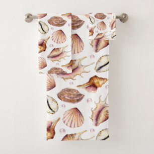 Conjunto De Toalhas Padrão de shell do mar náutico