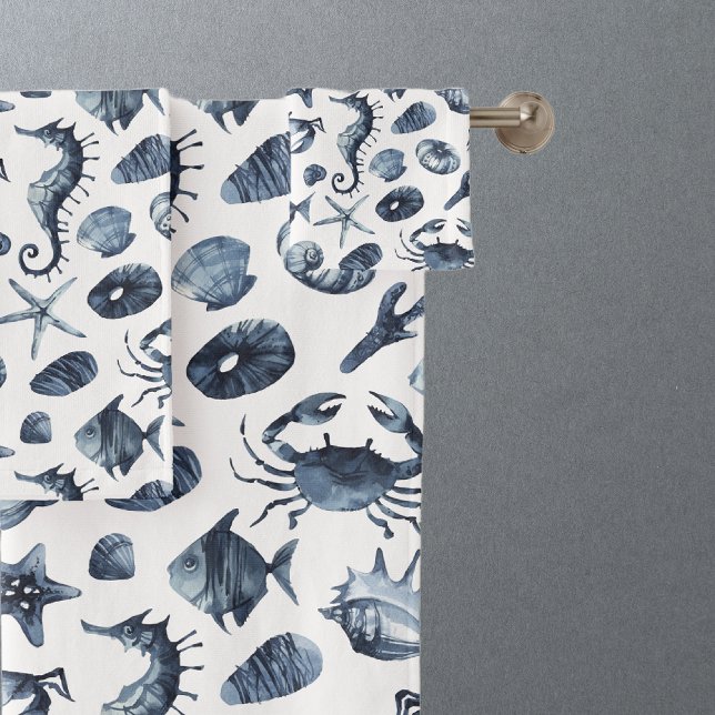 Conjunto De Toalhas Padrão de Shell Náutica Azul (Criador carregado)