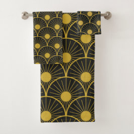 Conjunto De Toalhas Padrão de sol preto e dourado art déco brilhante
