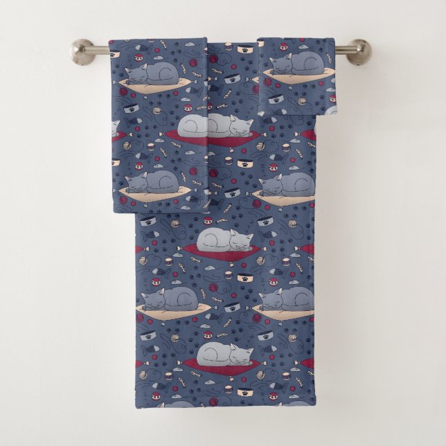 Conjunto De Toalhas Padrão de Sonhos de Gato Sonolento e Bonito (Insitu)