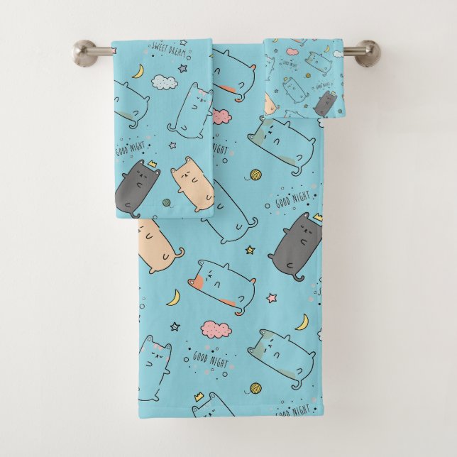 Conjunto De Toalhas Padrão de Sonhos de Gato Sonolento Fofo e Aconcheg (Insitu)