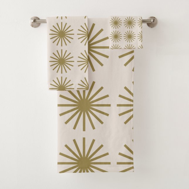 Conjunto De Toalhas Padrão de Starburst Dourado e branco de linen (Insitu)