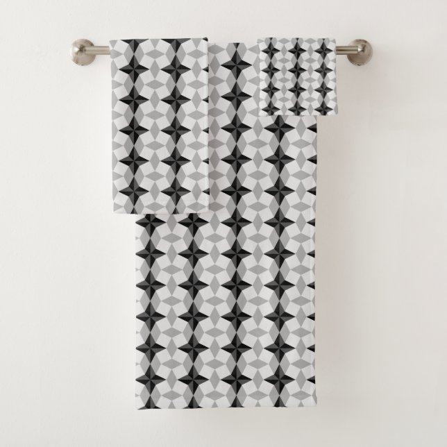 Conjunto De Toalhas Padrão de Starbust e Rhombus preto e Cinza (Insitu)