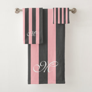 Conjunto De Toalhas Padrão de Stripes de Cinza Escuro Rosa