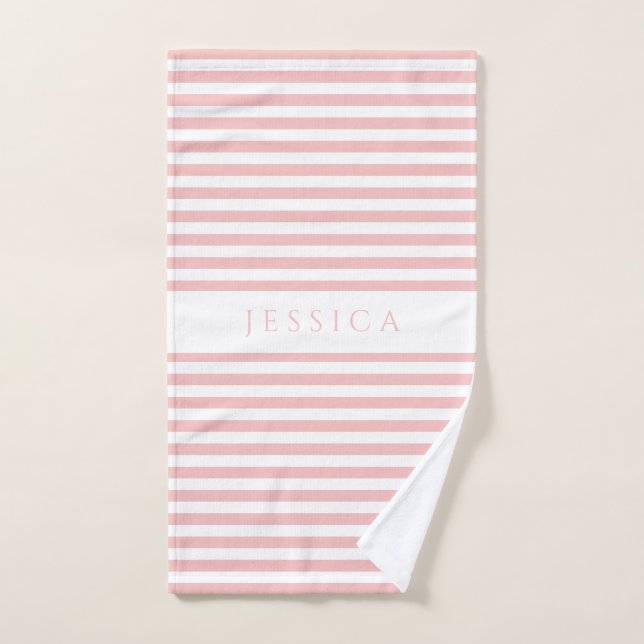 Conjunto De Toalhas Padrão de Stripes Rosa Moderno (Toalha de mão)