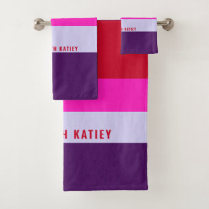 Conjunto De Toalhas Padrão de Stripes Vermelhas, Rosa e Púrpura