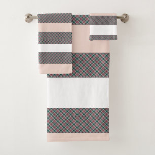 Conjunto De Toalhas Padrão de Tartan Natal, Listras Brancas Rosa