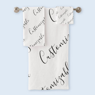Conjunto De Toalhas Padrão de Texto de Script Moderno Editável Preto