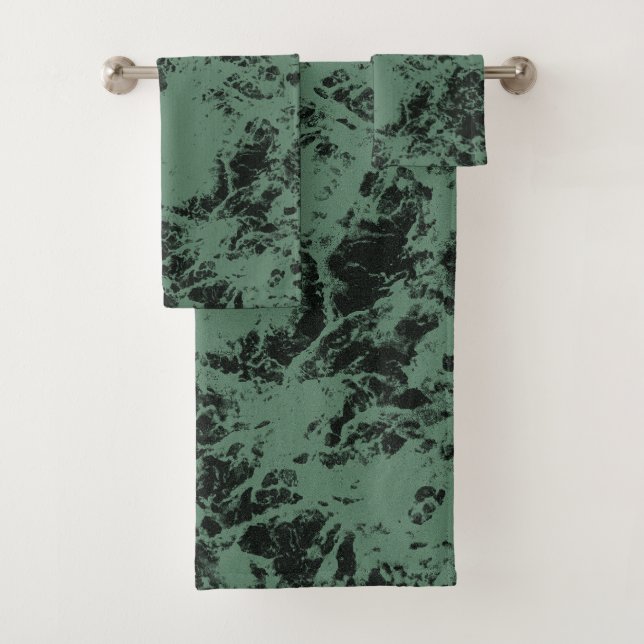 Conjunto De Toalhas Padrão de textura mármore em preto e verde (Insitu)