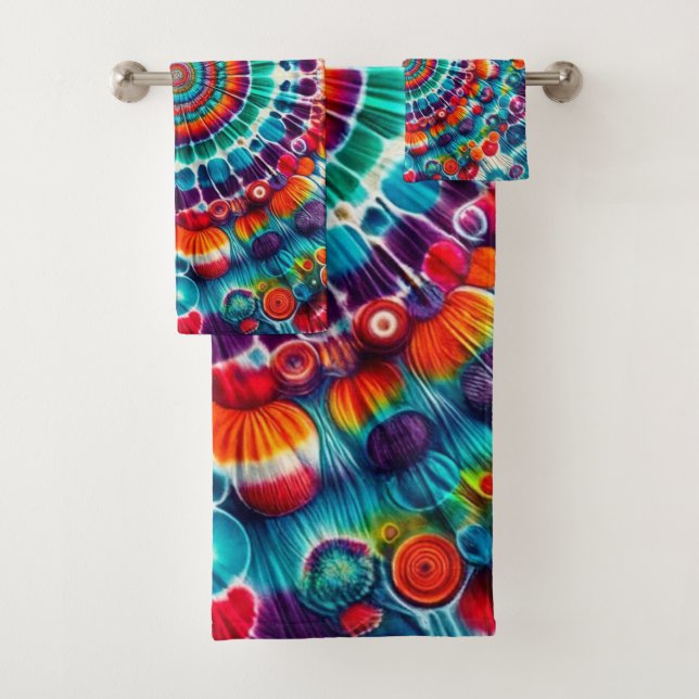 Conjunto De Toalhas Padrão de Tie Dye Multicolor (Insitu)