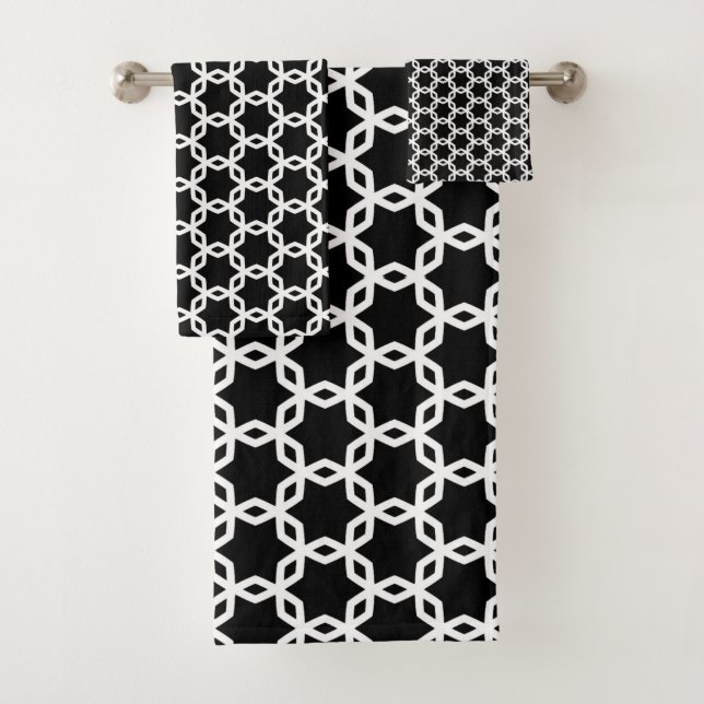 Conjunto De Toalhas Padrão de trava preto e branco (Insitu)
