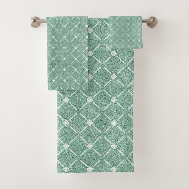 Conjunto De Toalhas Padrão de Treliça Aveludado em Verde-Menta (Insitu)